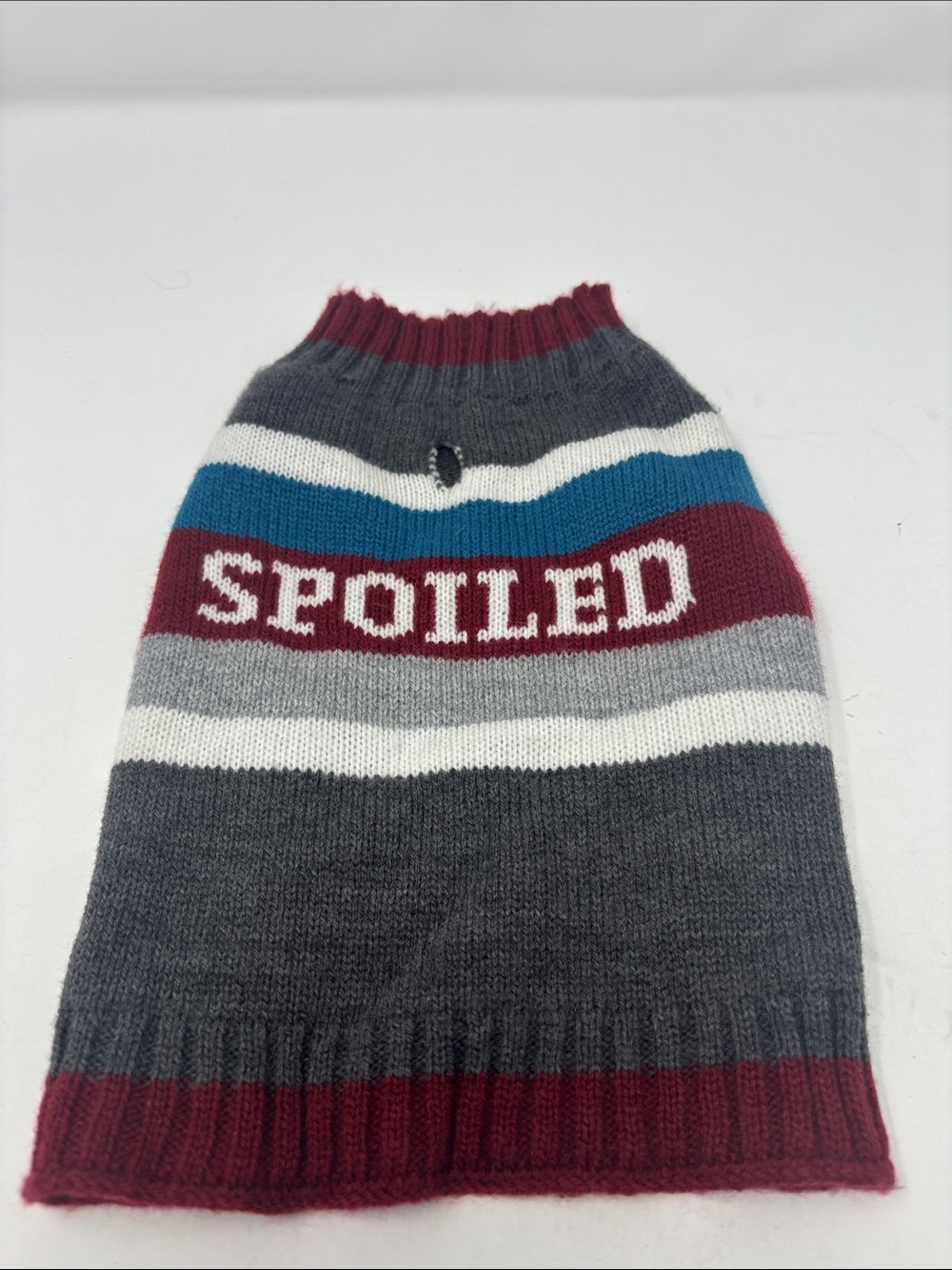 Grey & Burgundy 'Spoiled' Striped Dog Sweater